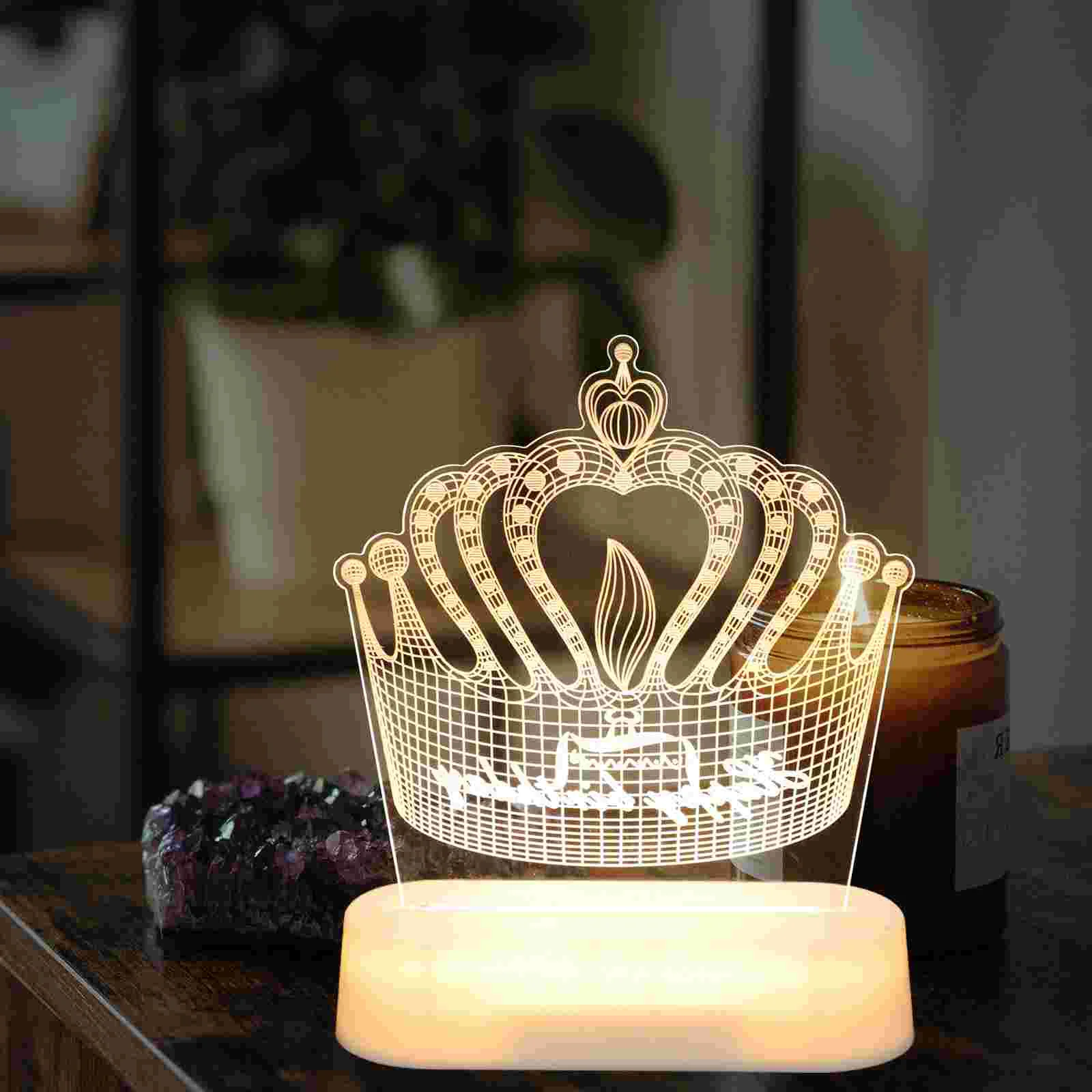 

Birthday Night Light Crown Lamp Decor Creative 3D Desk Table Bedroom LED Illusion Lights