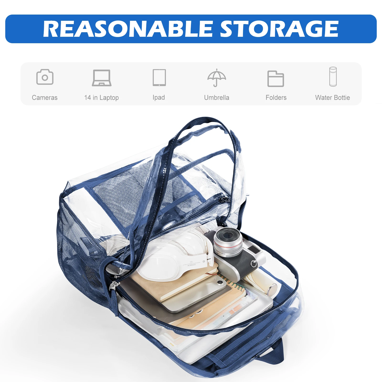 Clear Polyester Backpack - Stylish Transparent Daypack for School Multipocket Transparent Backpack Casual Modern Aesthetic Bag ﻿