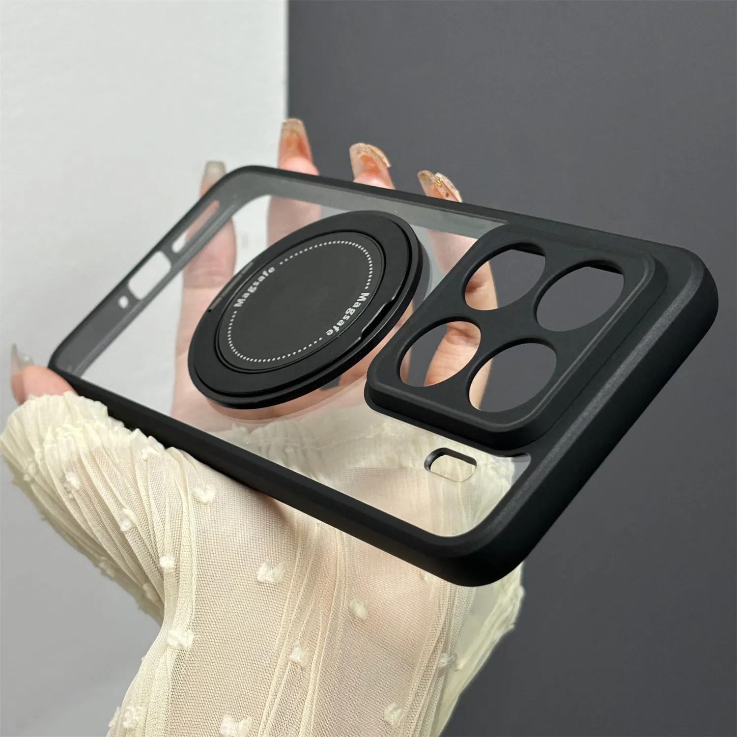Magnetic 360° Rotating Stand Case - Acrylic Frosted Transparent Shockproof Cover, Skin-Friendly