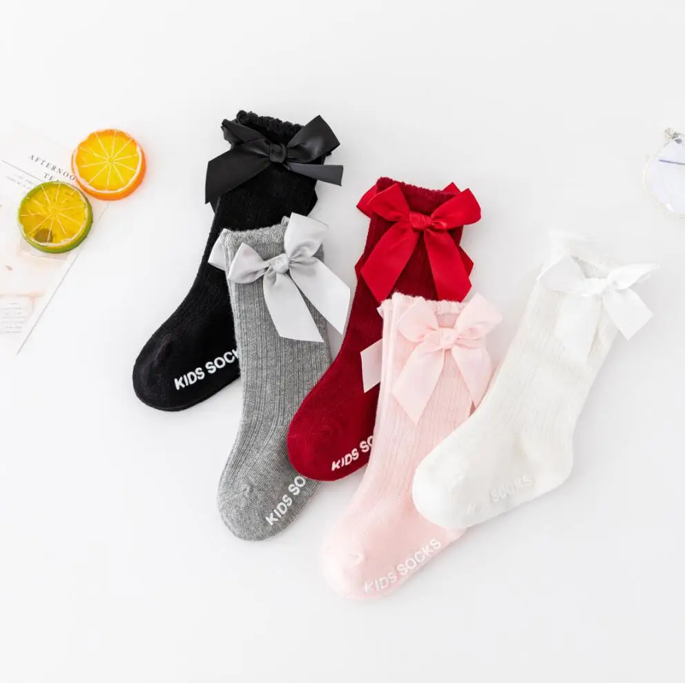 

New Brand Baby Toddlers Socks Children Girls Knee High Long Sock Cotton Big Bow Mesh Ballet Style Kids Floor Socks