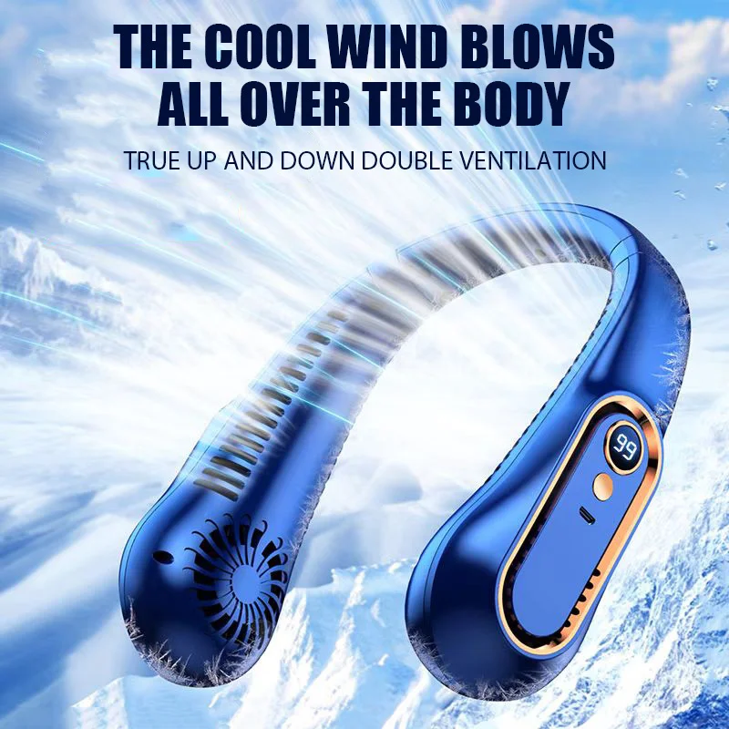 

Power Display Air Cooler Hanging Neck Fans Anti Hot Summer Strong Wind Bladeless Indoor Outdoor 2000mAh Cool USB Charge Fan