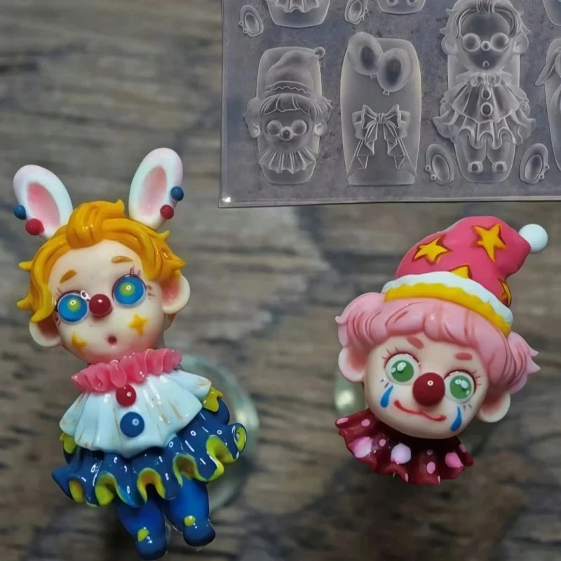 귀여운 광대 서커스 토끼 나비 넥타이 3D 네일 아트 장식 실리콘 몰드 네일 아티스트를 위한 투명한 개그 선물