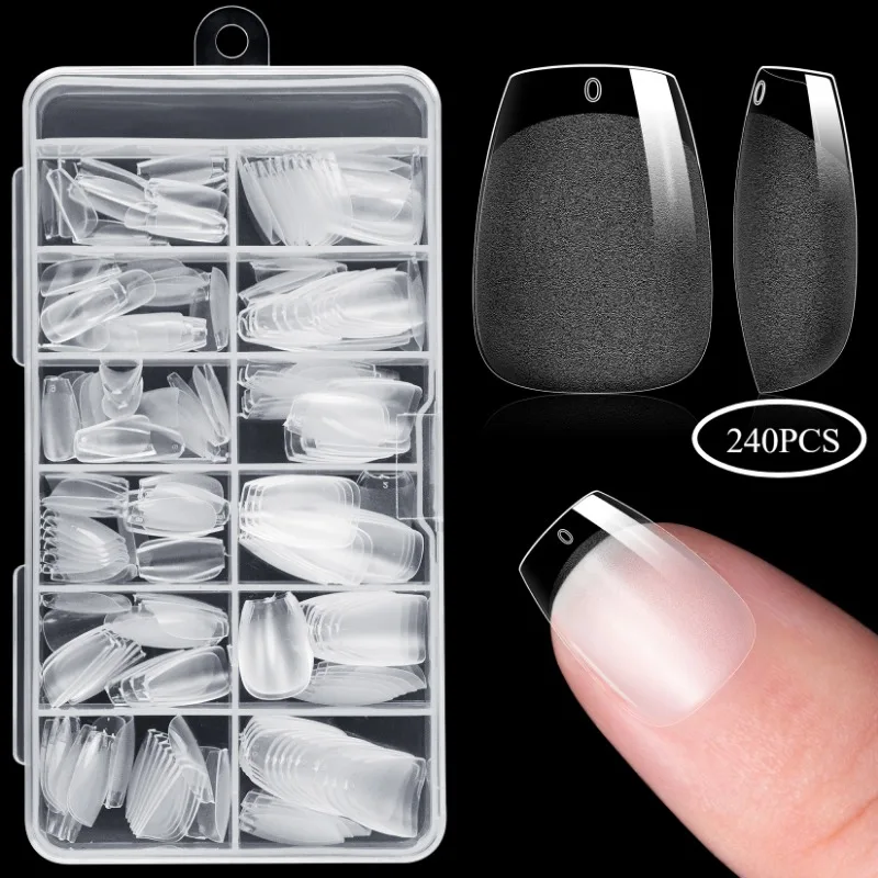 240pcs XXS Super Short Almond Full Cover Sculpted Soft Gel Nail Tips Press on Fake Nails Tailor-made for Short Small Nail Beds
