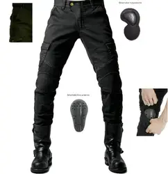 Motorcycle Riding Jeans  Anti-fall Pants Protective Pants 06 Black Green trousers Send Protective Gear Men