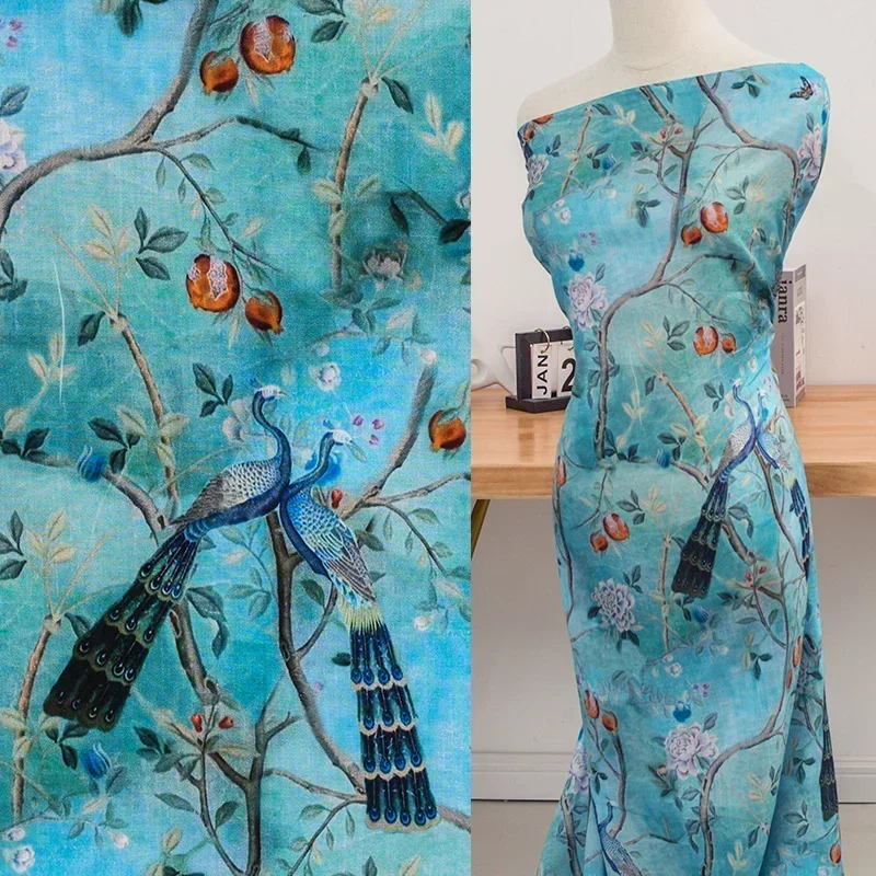 Natural ramie printed linen women's dress DIY hand-stitched designer fabric long skirt dress summer by the meter