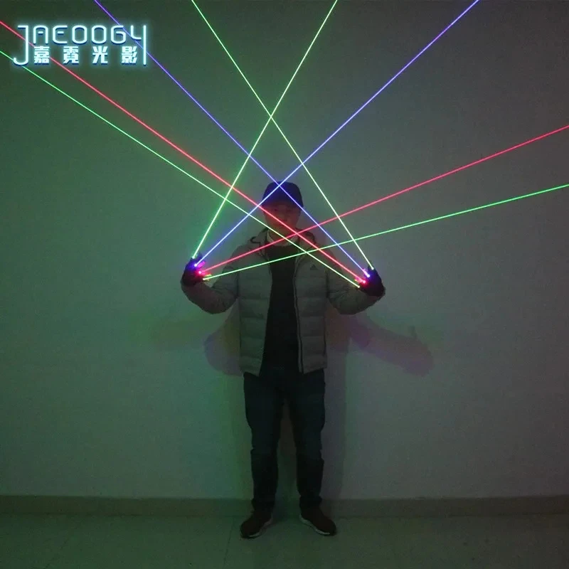 Stage DJ Party Dancing Laser Gloves 2 in 1 Multi-line RGB 2 Green 1 Red 1 Blue LED Luminous Costumes Show
