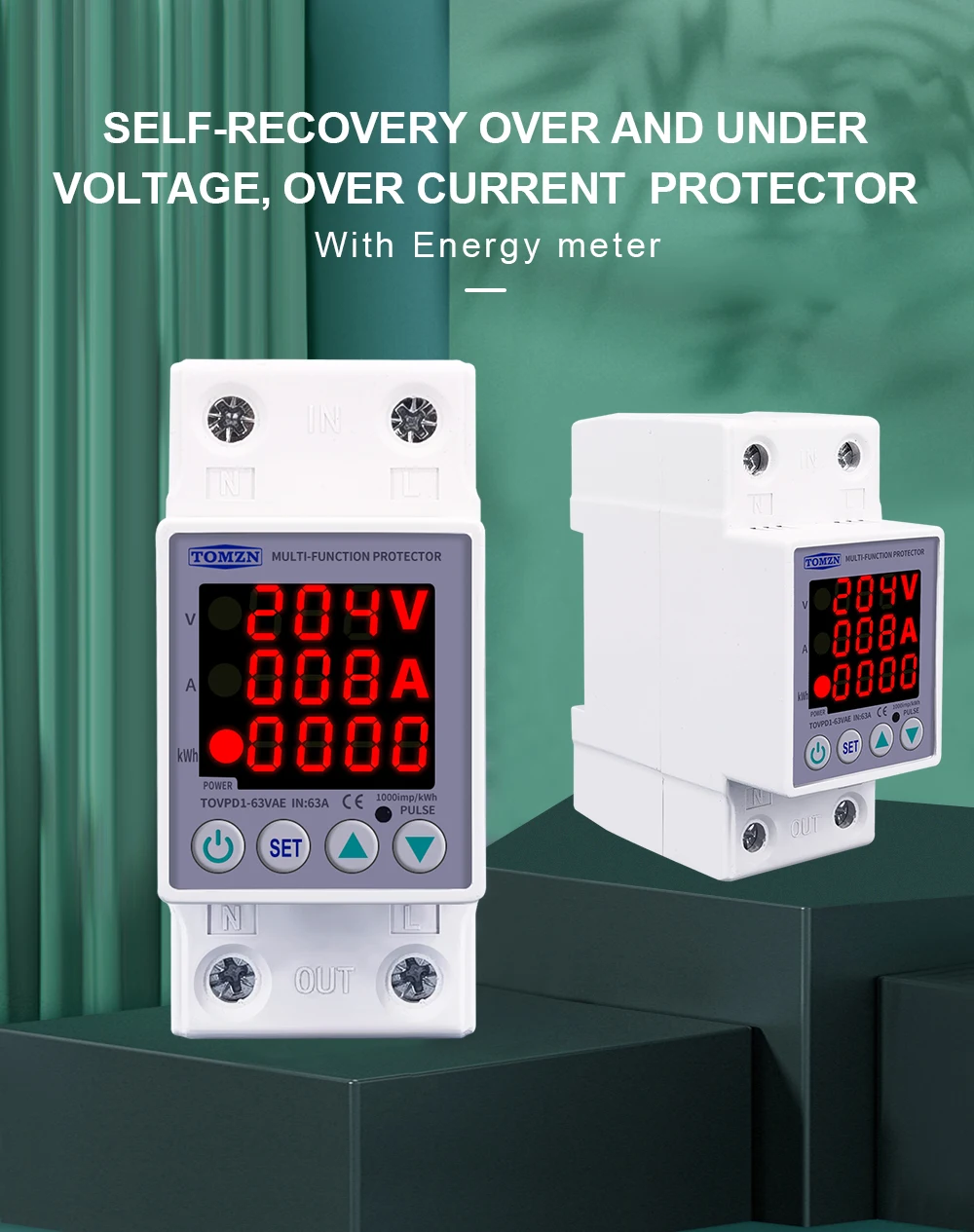 Din Rail Dual Display Adjustable Over Voltage Current And Under Voltage Protecti