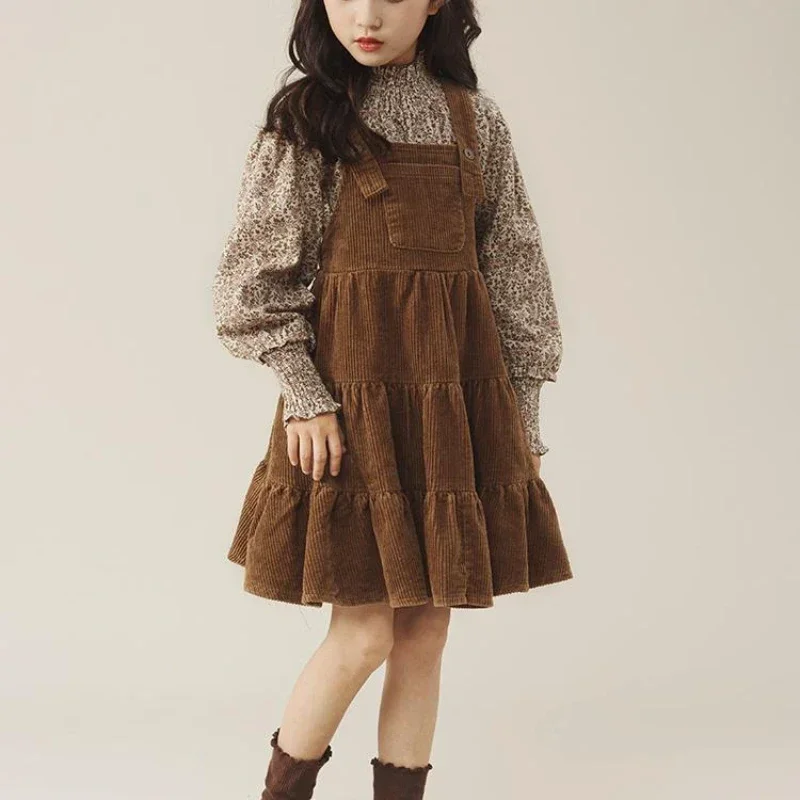 Girls' Dress Set Spring New Big Children Fashion Suspenders Dress Girls Floral Skirt Two-Piece Set