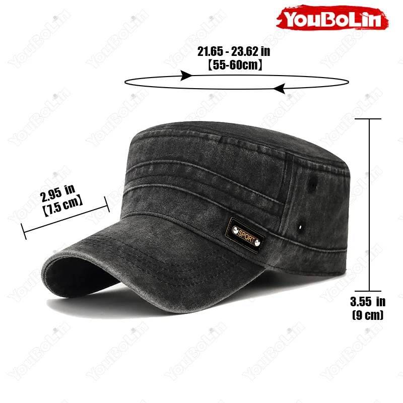 Distressed Textured Flat-Top Cap, Couple Style Outdoor Sun Protection Military Cap - Image 2
