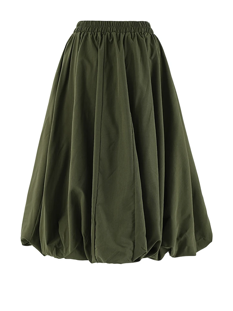 [EAM] High Elastic Waist Khaki Pocket Shaped A-line Casual Half-body Skirt Women Fashion Tide New Spring Autumn 2026 CPG2082