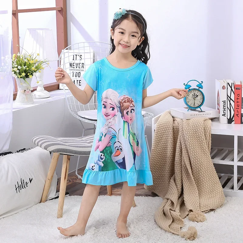 Disney children cartoon Frozen Elsa home clothing summer girl sleepwear robe princess nightgowns cotton pajama lovely dress children clothes