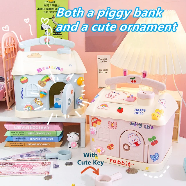 2022 Cute Lolita Small House Piggy Bank Money Boxes Storage Toys Home Decor Money Saving Box Children Piggy Money Bank With Lock 1