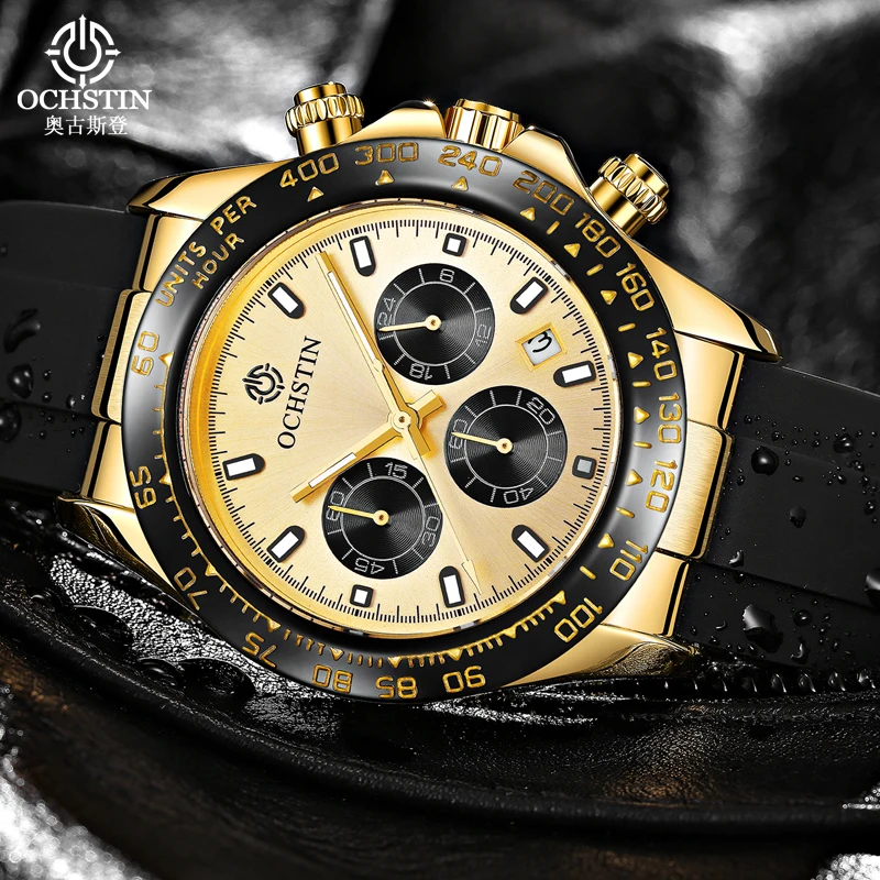 2023 OCHSTIN Men’s Watches Top Brand Big Sport Watch Luxury Men Silicone Quartz Wrist Watches Chronograph Gold Design Male Clock