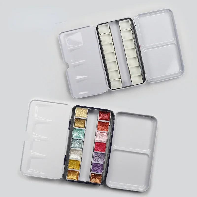 Paint Tray Professional Empty Palette Storage Tin Iron Box with Pans For Watercolor/Oil/ Acrylic Paints