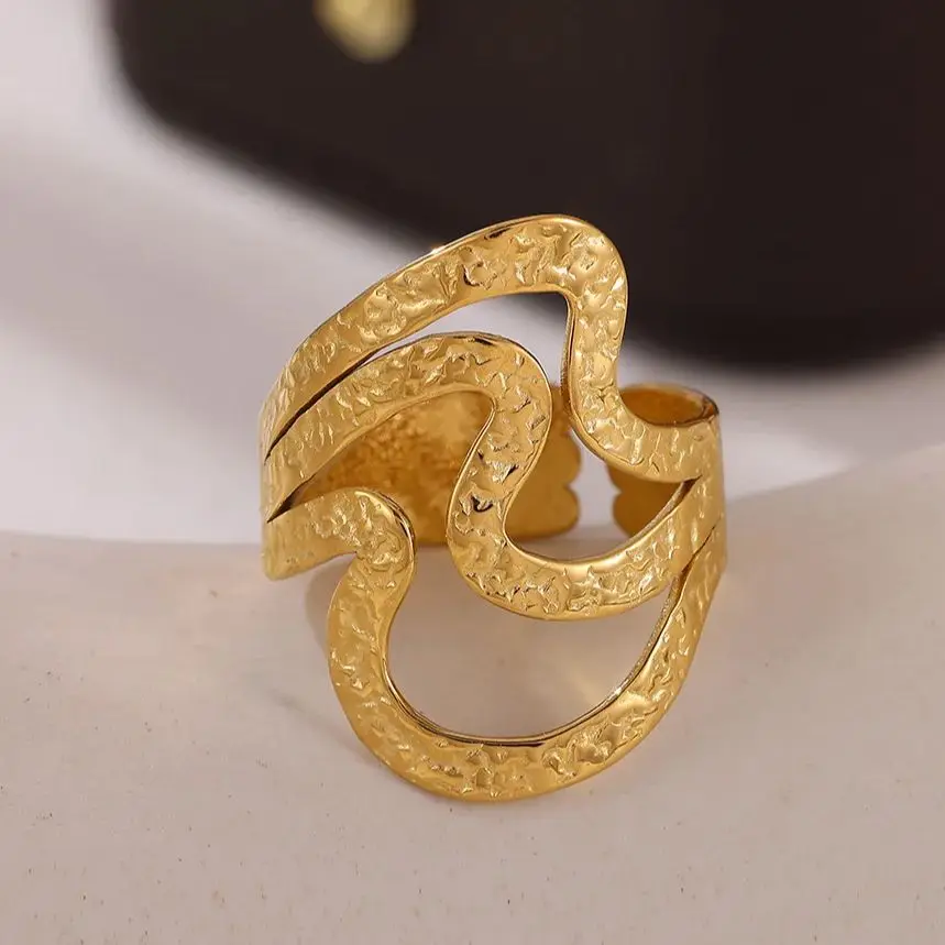 Women Gold Stainless Steel Twisted Adjustable Ring