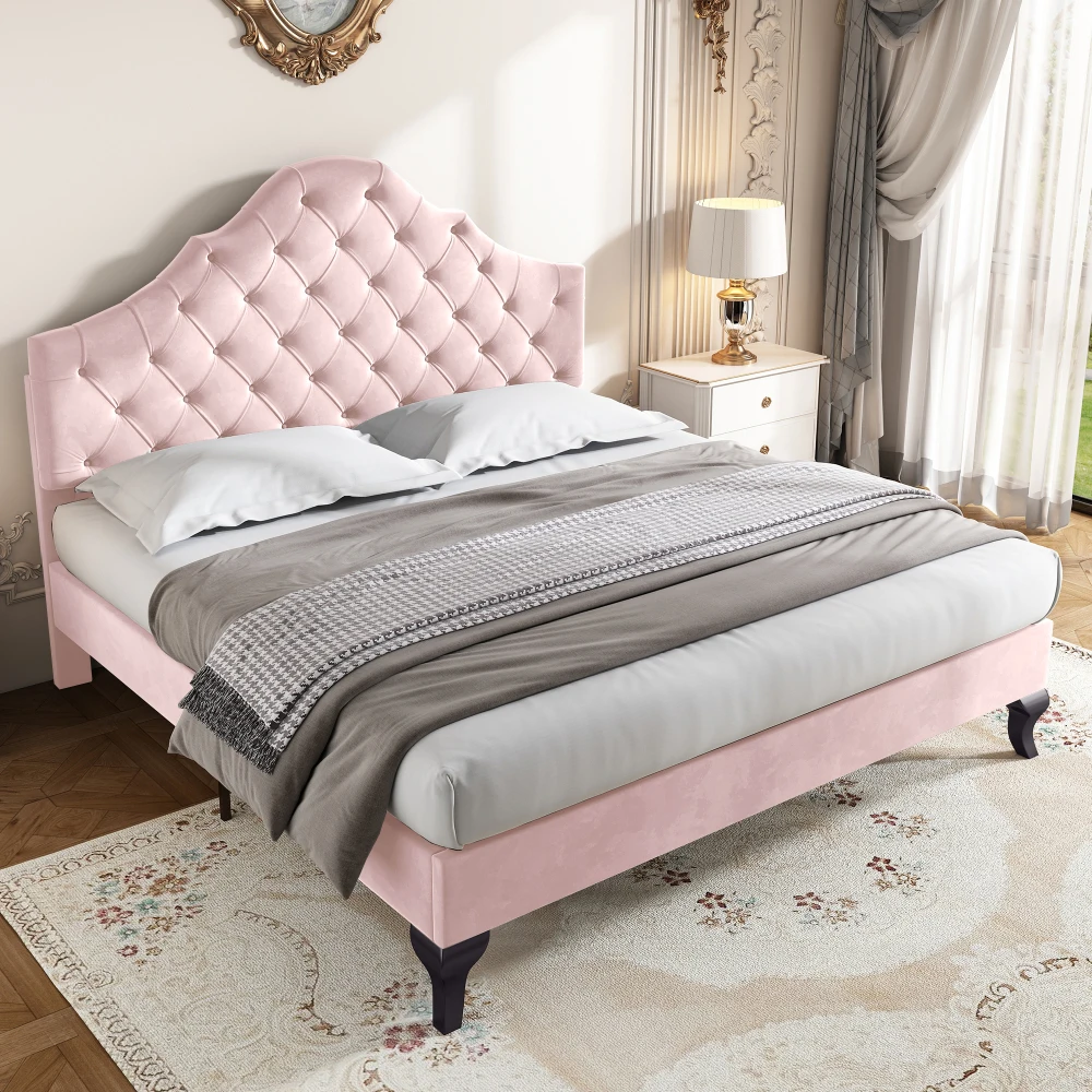Luxuriöses Samt-Polsterbett 140 x 200 cm – höhenverstellbares Kopfteil mit Lattenrost, einfache Montage, ergonomisches Bett für Erwachsene – Detail 17