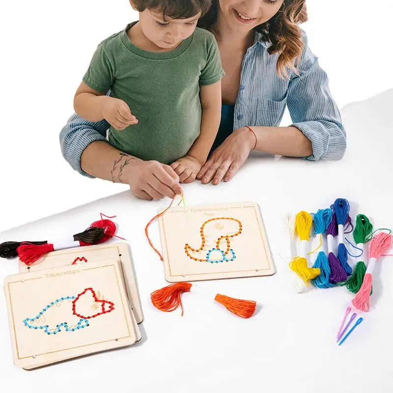 

Lacing Cards Wooden Threading Card Educational STEM Toy Imagination Development Montessori Fine Motor Skills For Boys Girls