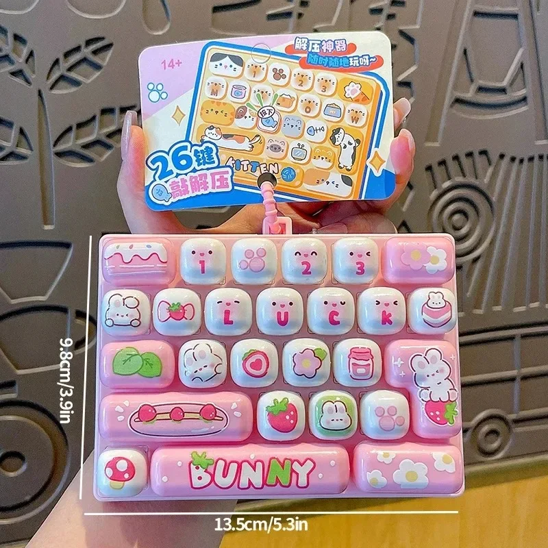 26-Grid-Tastenkappen-Klicker, Anti-Stress-Fidget-Tastatur-Schlüsselanhänger, Entspannungsknopf, Cartoon-Handentspanner, Partygeschenk, 26-Grid-Tastenkappen-Schlüsselanhänger