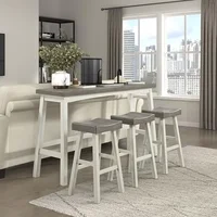 3-Piece Kitchen Island Table with 3 Saddle Bar Stools Wood Dining Set Breakfast Nook White/Coffee Color 1