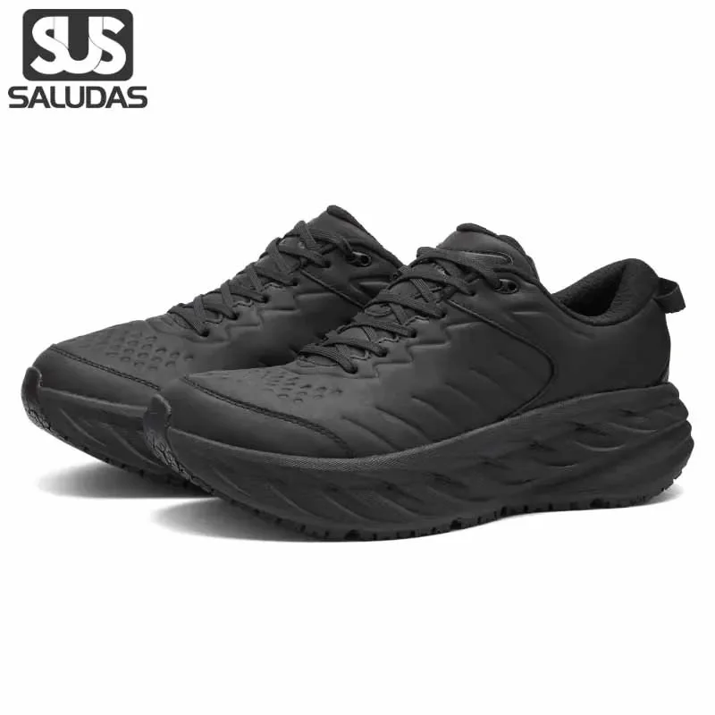 

SALUDAS Original Men Running Shoes Genuine Leather Waterproof Camping Sneakers Thick Bottom Shock-proof Marathon Training Shoes
