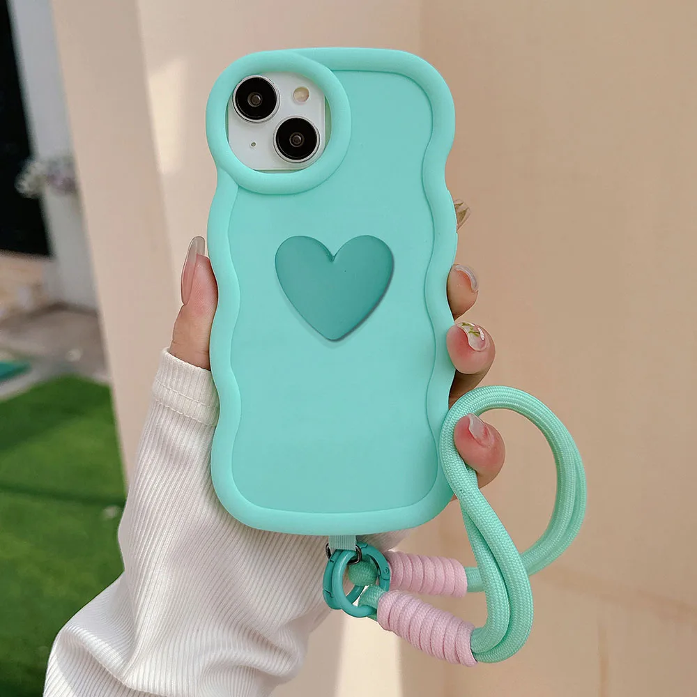 Love Heart Candy Wavy Silicone Soft Case with Hanging Rope