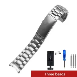 Waterproof Solid Stainless Steel Silver Watchband Bracelet 20mm - 20mm (3 bead silver)