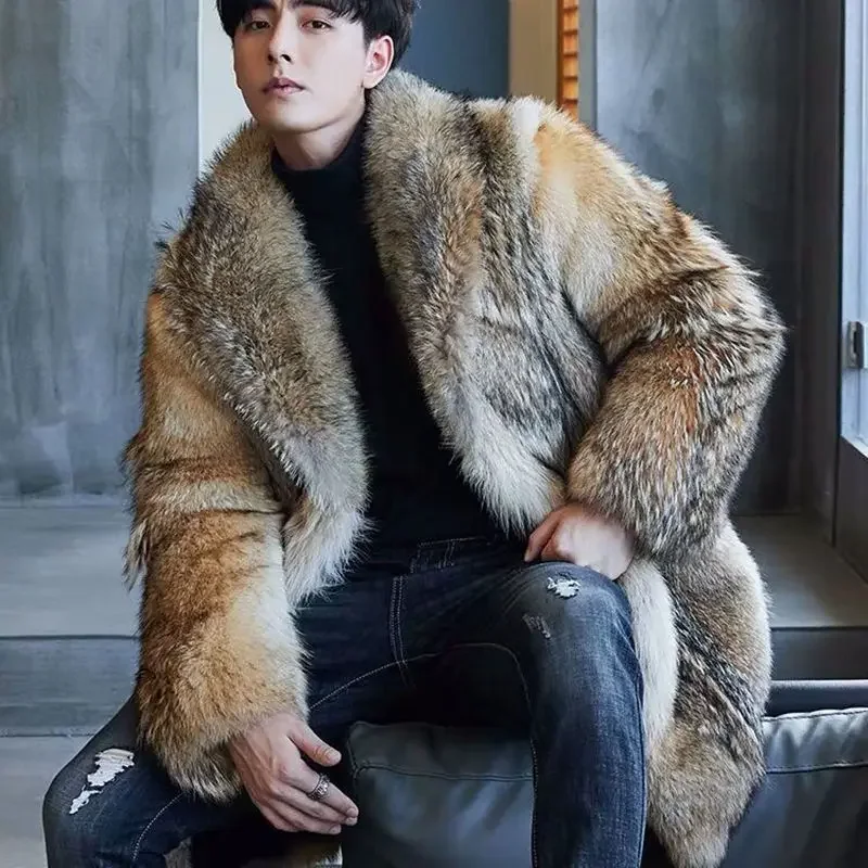 S-5XL Luxury Designer Mens Medium and Long Soft Fur Coat Fur Coat