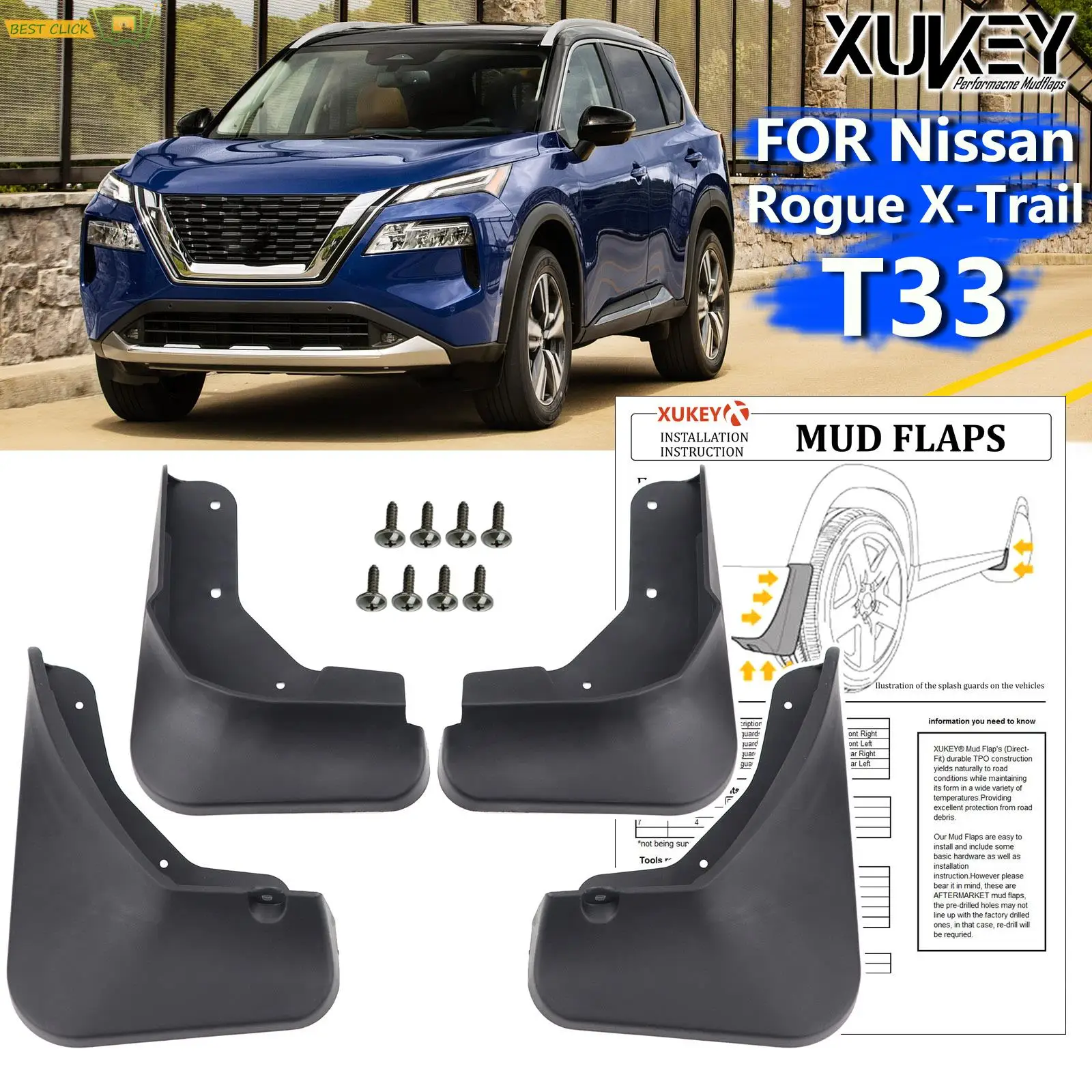 4pcs Set Molded Front Rear Car Mud Flaps for Nissan Rogue X-Trail T33 for car mud flaps,car mudguard