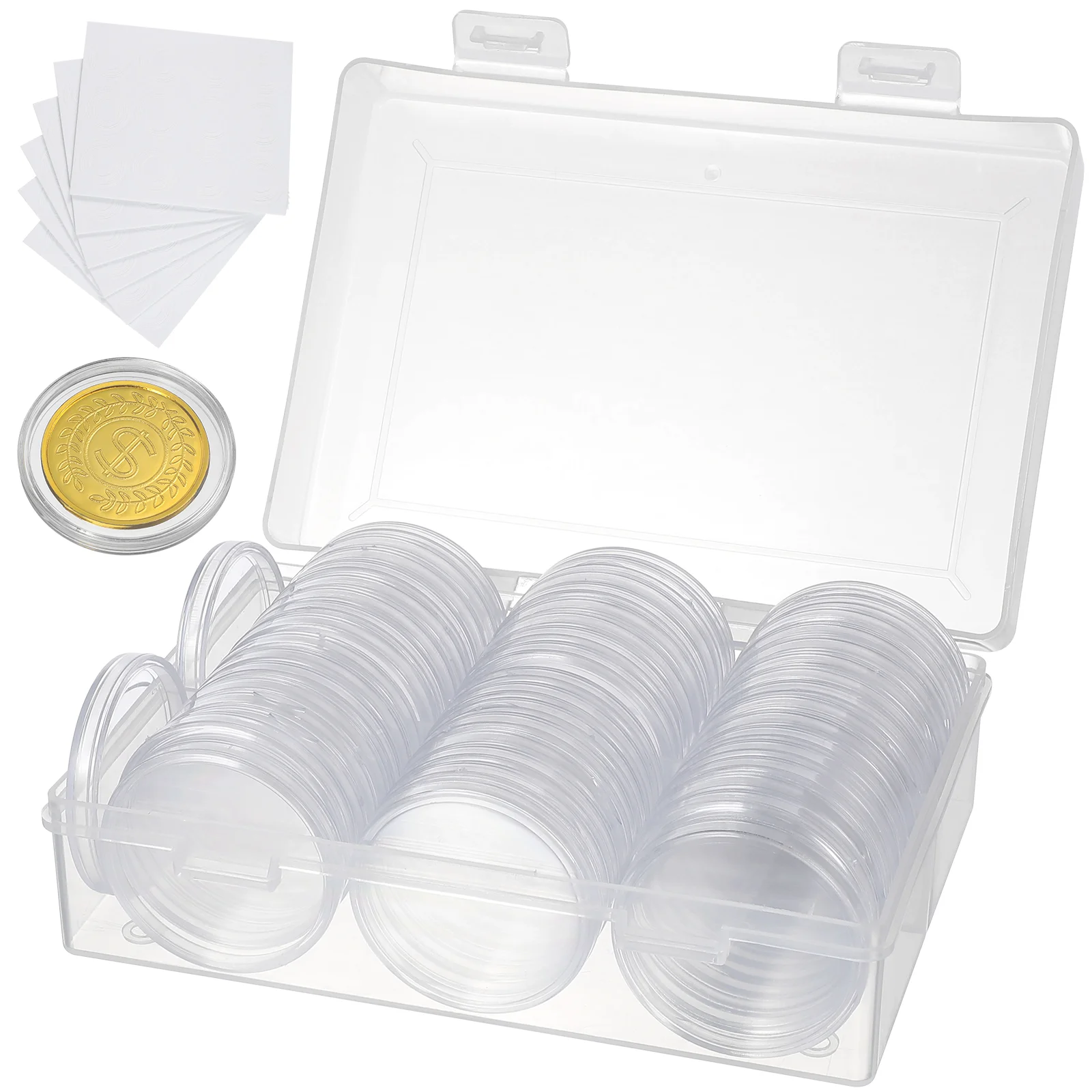 

100 Pcs Coins Commemorative Round Box Storage (40mm Pieces) Case for Holder Collecting Clear