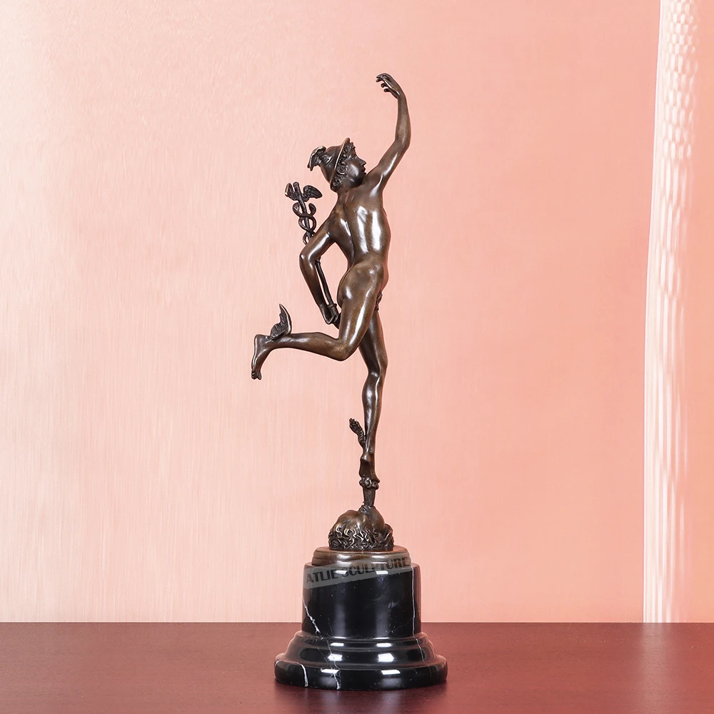 Mercury Statue Bronze Replica Greek God of Commerce Sculpture Antique Nude Man Antique Figurine Art Home Decoration Gifts 4