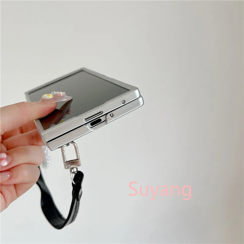 Pearl Heart Pu Leather Alligator Pattern Case For Samsung Galaxy Z Fold_voghion.com