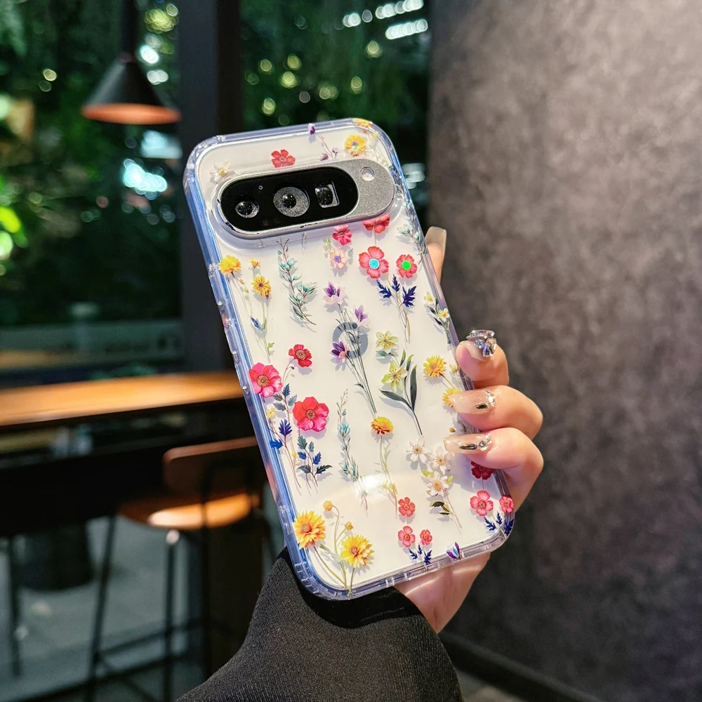 Electroplated Multi-Leaf Flower Pattern Shockproof Phone Case - Clear PC + TPU Cover