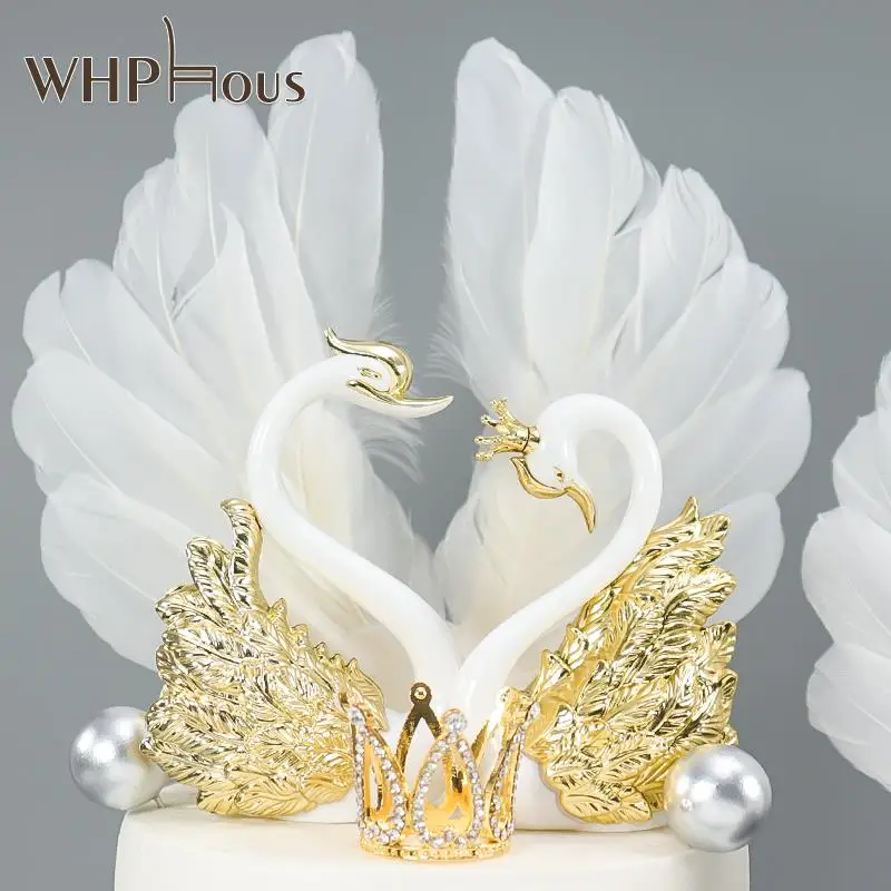 

2pcs Romantic Crown Swan Cake Topper Flamingo Cake Dessert Baking Decor Ornament Birthday Wedding Cake Decoration Supplies