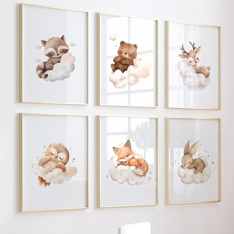 Animals Wall Art Prints For Nursery - Rabbit Bear Owl Canvas Painting Set Of 3, 11x14 Inches, Ready To Hang - View #6