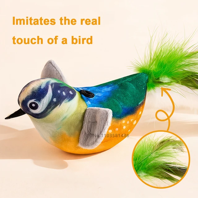 Pet Cat Toys Flying Bird Cat Toy Flapping Wings Sparrow Catnip Toys Vivid Chirping Simulation Bird Interactive Cat Toy 3
