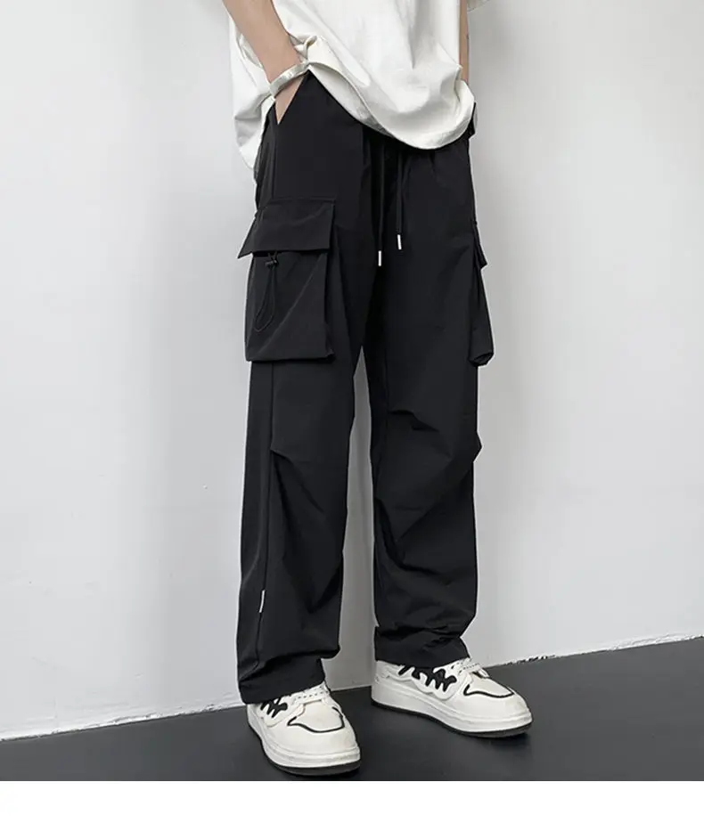 Neue 2026 Frühling/Sommer Herren Freizeithose aus Eisseide – Streetwear, einfarbig, gerade geschnitten, große Größen M-5XL, Outdoor, locker, dünn, Jogger – Detail 15