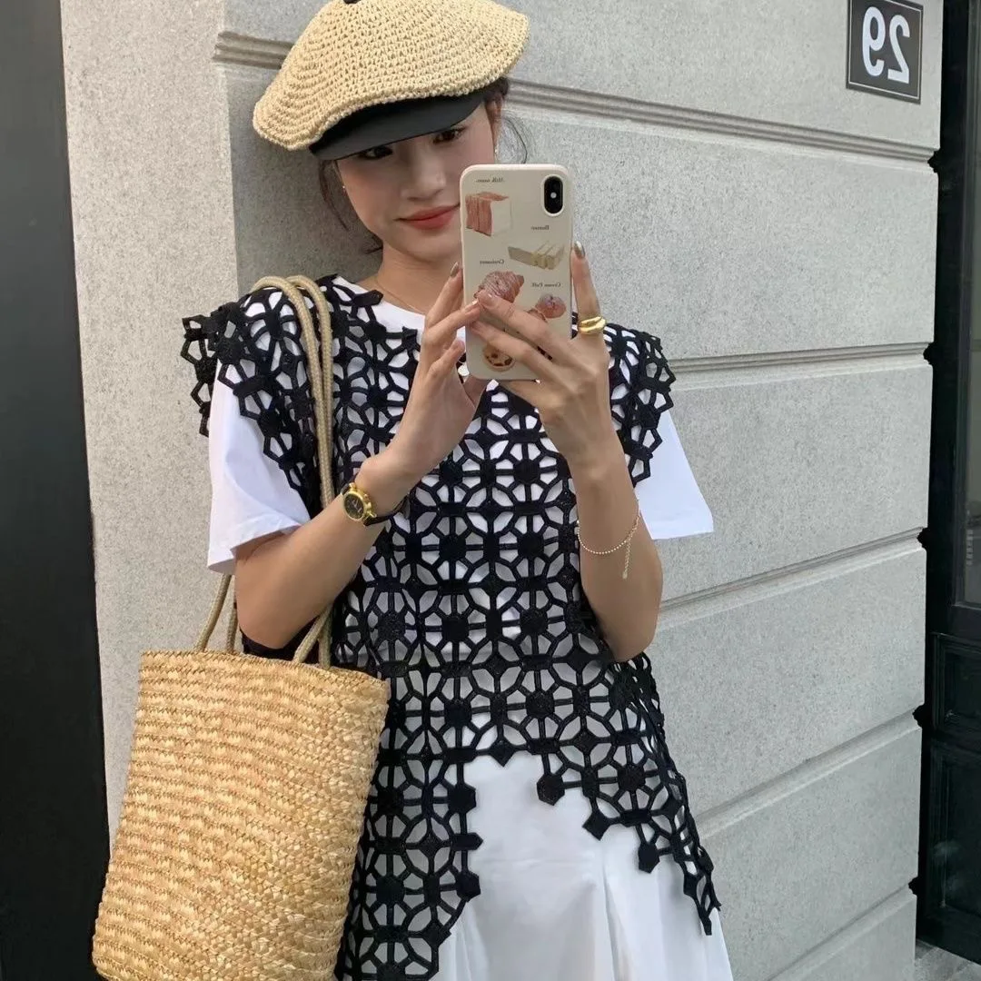 

Holiday Style Smock Vest Summer New Hollow Out Tank Tops Women Vintage Loose Cutout Crochet Sleeveless French Top Vest