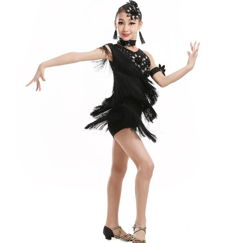Mädchen Latin Tanzkleid - Rumba Cha-Cha Samba Performance Kleid Mit Trikot