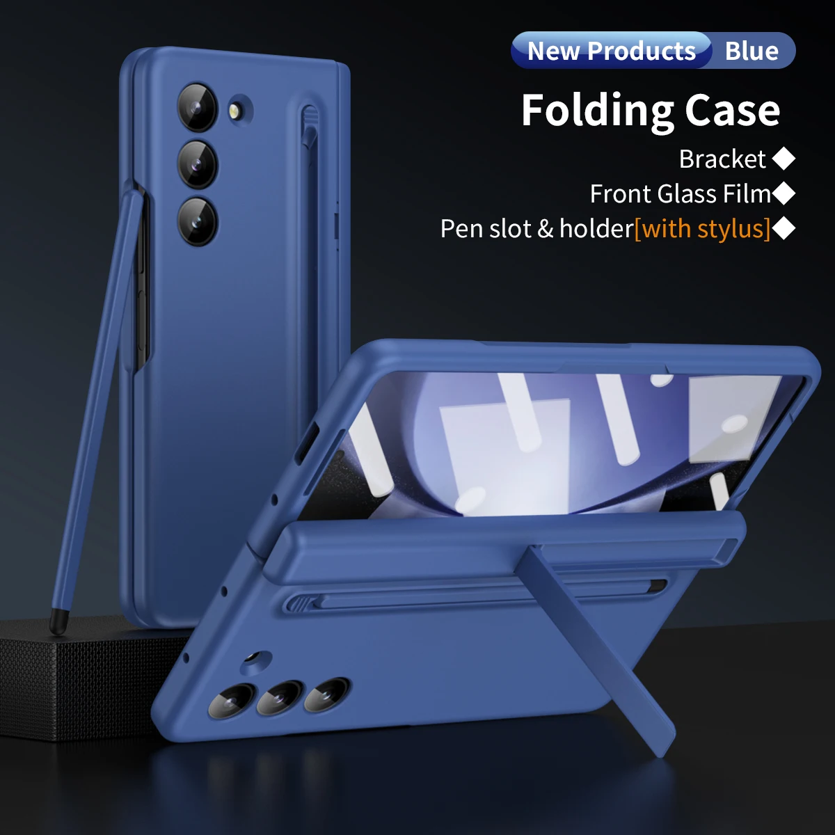 Luxury Fold Stand Phone Case with Pen Holder and Elastic Skin Feel