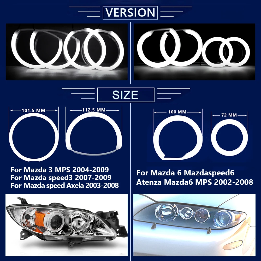 branco 6000k halo anéis farol para mazda