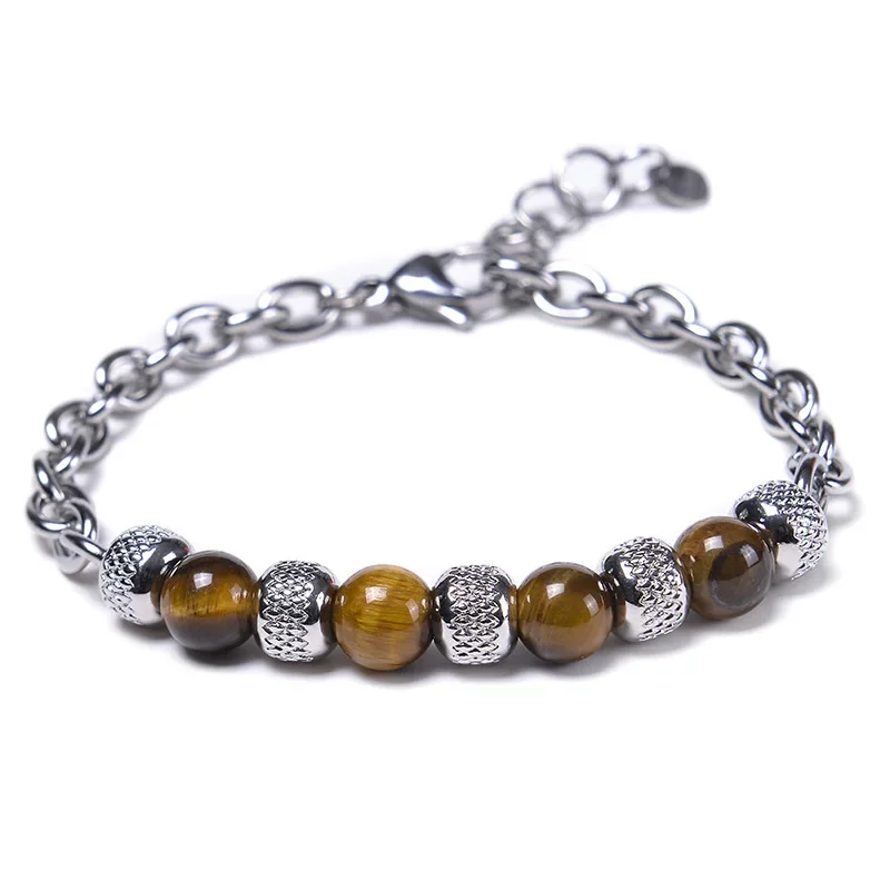 HipHop Rock Männer Kettenglied Armband unfading Edelstahl verstellbare natürliche Tigeraugen Lava Hämatit Heilung Braslet Pulsera – Detail 8