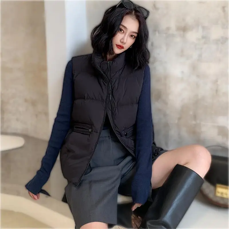 down Vest Female Stand-up Collar All-Match Short Chic Loose-Fitting Vest White Duck down Waistcoat Outerwear