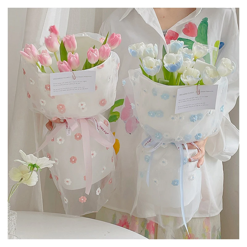 Organza Yarn Flower Packaging Embroidery Yarn Round Bouquet Outer