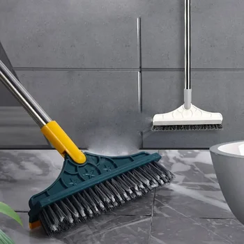 Rotating Floor Scrub Brush Long Handle Windows Squeegee Stiff Bristle Broom Mop 2In1 for Bathroom Kitchen Floor Crevice Cleaning 1