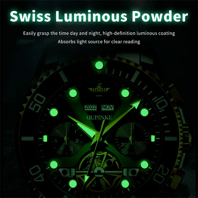 OUPINKE markowe zegarki męskie automatyczny zegarek mechaniczny 50M wodoodporna stal nierdzewna zegarki szkieletowe Reloj de hombre