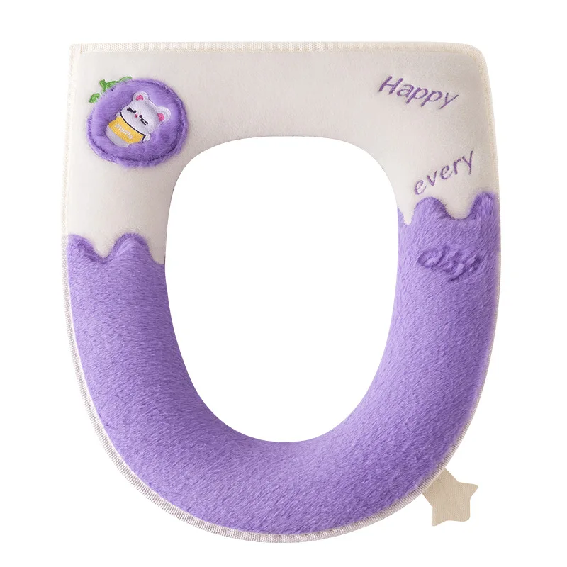 Winter home cute toilet mat thickening embroidery rabbit zipper soft toilet seat pad cover loo warm toilet seat case WC cushion 6