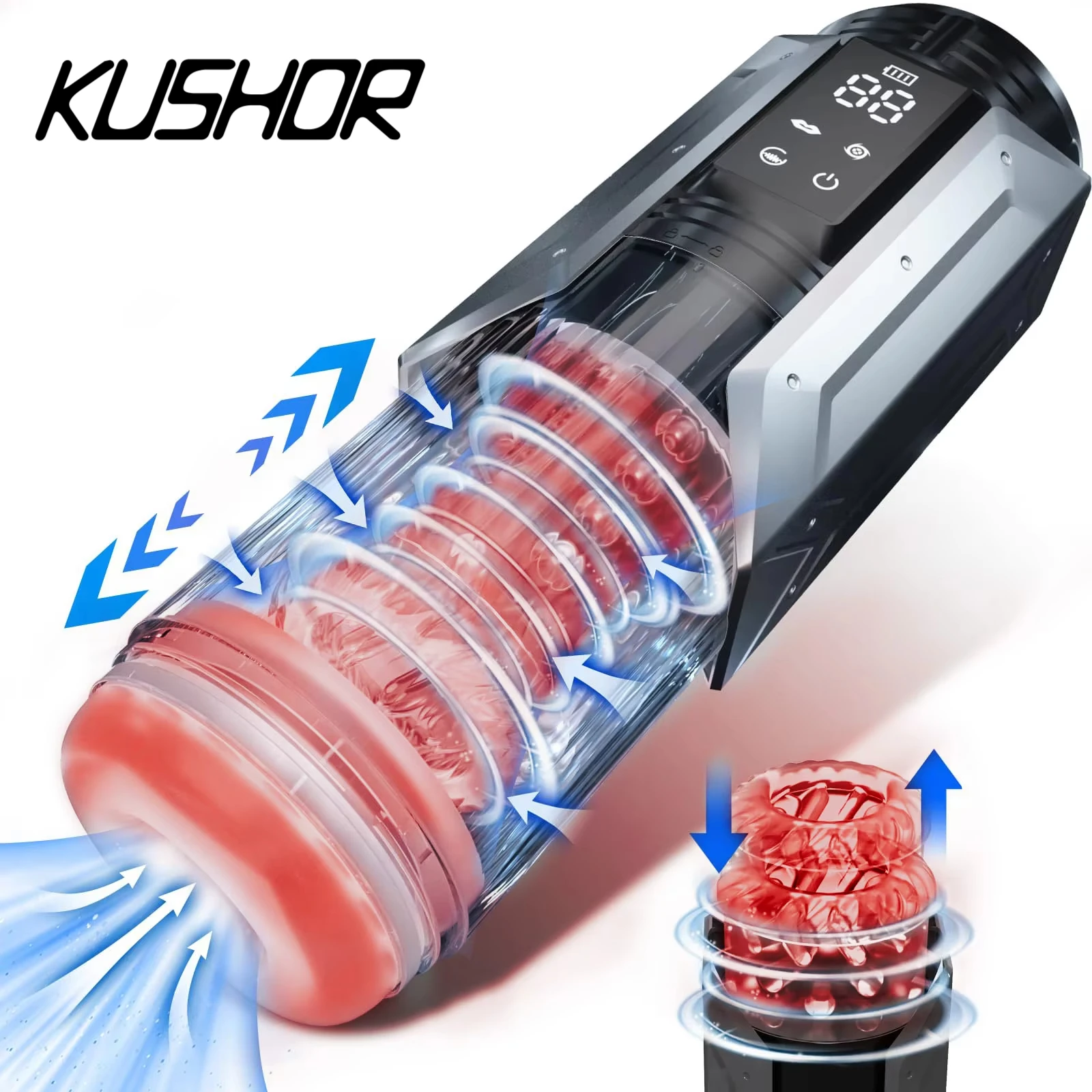 KUSHOR Automatischer männlicher Masturbator, 7 stoßende rotierende Modi, Mastubator-Becher mit LCD-Display, Saugen, Taschenmuschi, Mann, Sexspielzeug