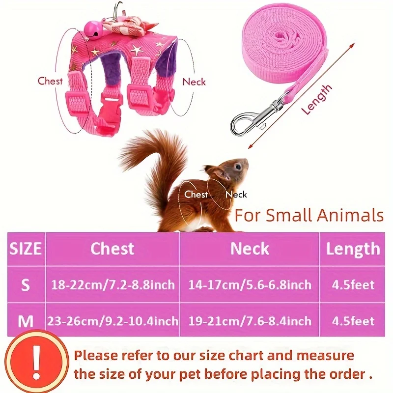 Hamster Harness and Leash Set - Comfortable Padded Vest for Small Pets with Bow Bells