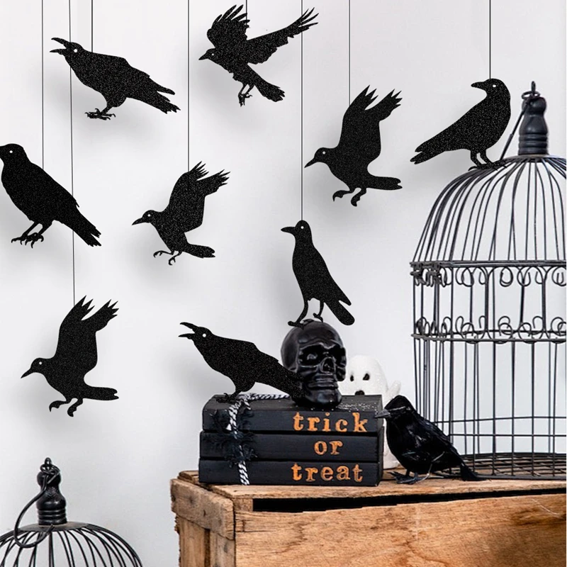 Halloween schwarze Krähe Vogelkäfig hängen Ornamente Papier Banner Girlande für Halloween Party Home Innendekoration Horror Requisiten – Detail 4