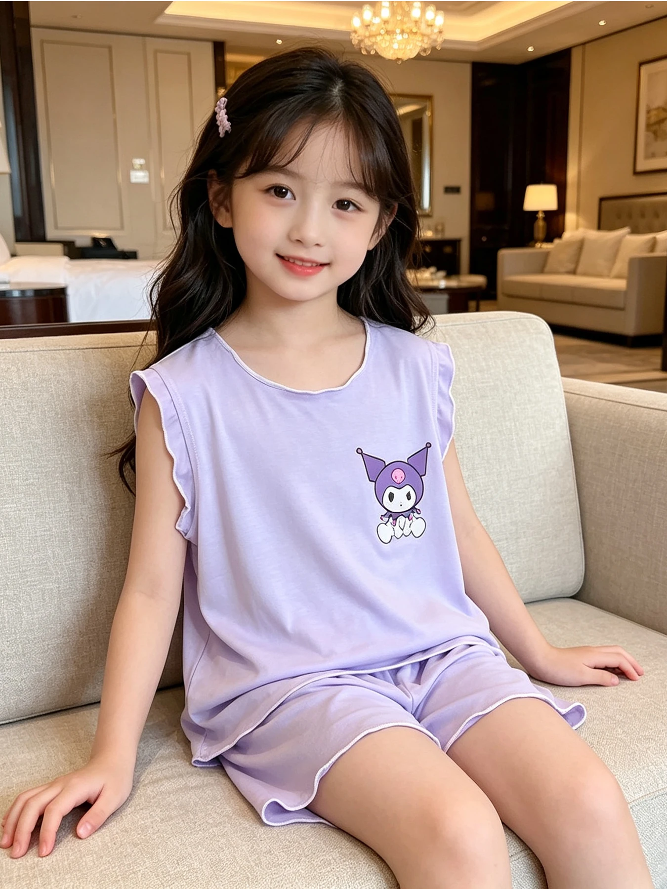 아동 수면복 세트 여아 홈웨어 반팔 라운드넥 부드러운 모달 원단 속건 시원한 느낌 진드기 방지